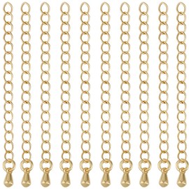 Beebeecraft 1 Box 20Pcs Chain Extender for Jewelry Making 18K Gold Plated Necklace Chain Extender with 3D Teardrop End Charm 2 Inch for Bracelet DIY