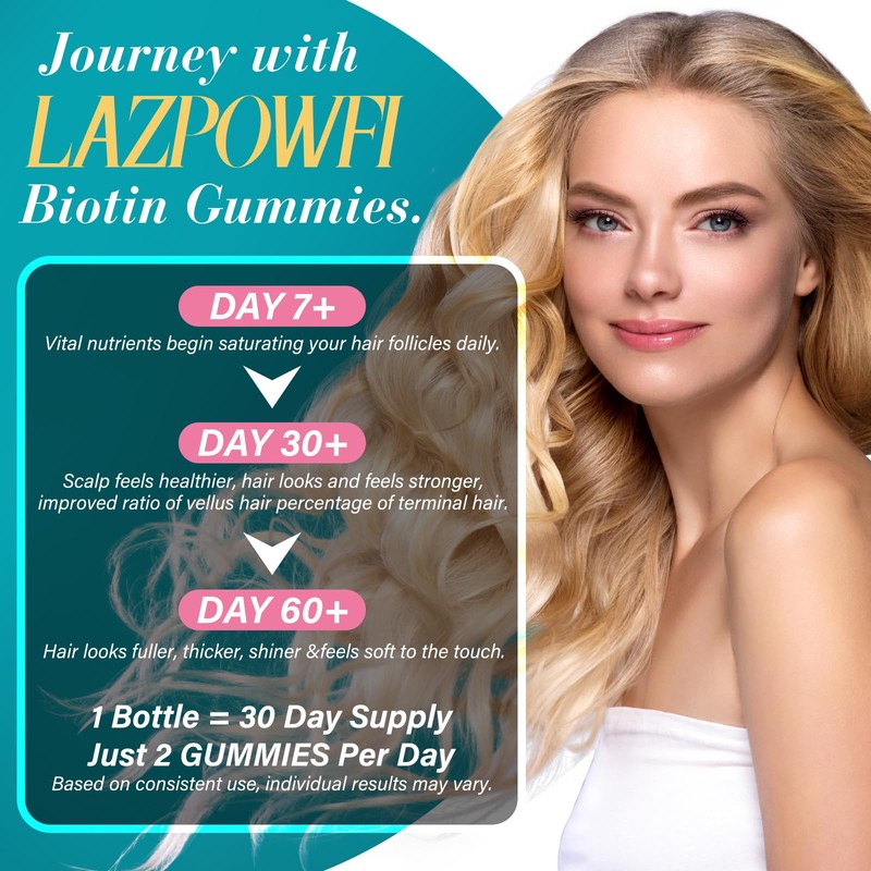 Lazpowfi Biotin Gummies -Hair Skin and Nails Vitamins for Men