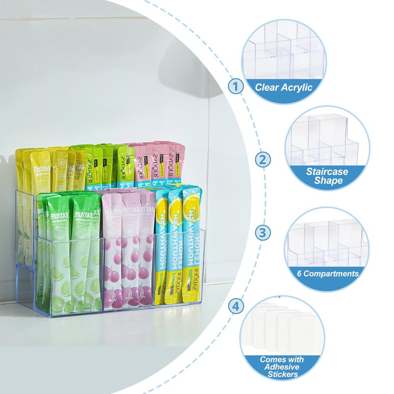 CLUQMEIK 2-Tier Drink Packet Organizer, Acrylic Drink Water Flavor Packet
