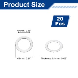 QUARKZMAN Pack of 20 M4 Washer, 4 x 6 x 0.1 mm, 304 Stainless Steel Flat Spacers for Screw, Bolt, Automotive, Industrial Machinery