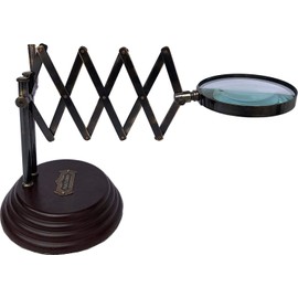 Desktop Vintage Style Desk Top Channer Magnifier Nautical Brass Magnifying Glass High Class Lens Adjustable Magnifying Stand Lamp on MDF Stand Rustic Vintage Home Decor Gifts