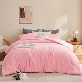 Andency Pink Twin Comforter Set for Girls, Soft Fluffy Thick Fleece Reversible Bedding Set (66”x90”), Faux Fur Sherpa 2-Piece Bed Comforter Sets with 1 Pillowcases