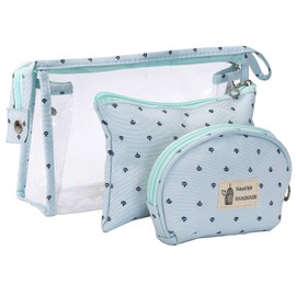 Toiletry Bag Transparent for Travel Pack of 3 Waterproof PVC Toiletry Bag for Women Cosmetic Bag Makeup Bag Small Wallet with Zip, blue