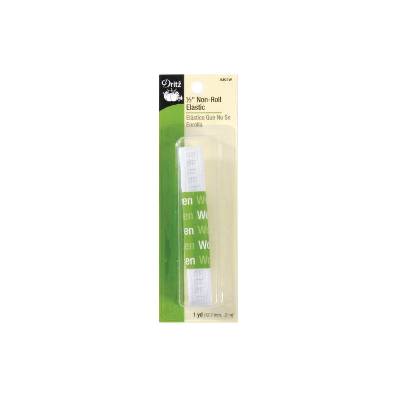 Dritz 9305W Ribbed Non-Roll Woven Elastic, White, 1/2-Inch by 1-Yard