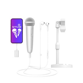 PUREMIC Microphone for Singing with Monitoring Earphone & Mic Stand, Wireless Dynamic Microphone for Vocal Recording, Live Streaming, Podcasting, Gaming, Fit Smule, Starmaker, Twitch, YouTube, White