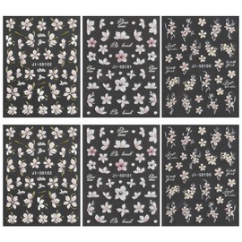 6 Sheets 5D Embossed Sakura Flower Nail Stickers For Nail Art,Cherry Blossom Petals Nail Design Nail Art Stickers Spring Floral Nail Decals Pink Flowers Nail Sticker For Nail Supplies Nail Accessories