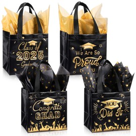 Capoda 24 Pack Graduation Gift Bags with Tissues 8 x 8 x 6 Inches 2025 Congrats Graduation Party Favor Treat Bags for College School Class of 2025 Grad Party Supplies
