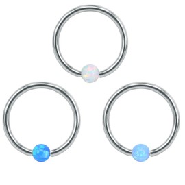 ZeSen Jewelry Opal Closure Nose Rings 316L Stainless Steel Nose Band Rings Helix Cartilage Ear Hoop Pack of 3, Stainless Steel