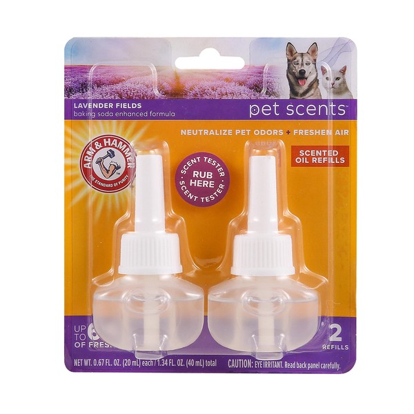 Arm & Hammer For Pets Scents Plug-in Scented Oil Refills in Lavender Fields, 2-Pack | Home Deodorizer For Pet Smells | Room Deodorizer for Homes with Pets, 0.67 Fl Oz x 2