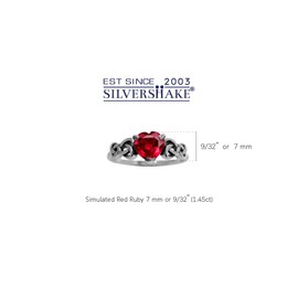 Silvershake 7MM Simulated Heart Shape Red Ruby 925 Sterling Silver Celtic Heart Knot Filigree Solitaire Promise Ring July Gemstone Birthstone, Sterling Silver Rhodium/White Gold & Antique Finishing, created red ruby