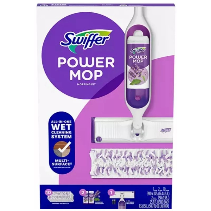 Swiffer PowerMop Multi-Surface Mopping Kit, Lavender (10 Pads, 2 Solutions)