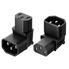 [2PACK] IEC 320 C14 to C13 Right Angle AC Adapter, Vellcon IEC 3Pole Male to Female 90Degree Up Angle AC converter, C14 to C13 Up Angle AC Adapter, Black Color