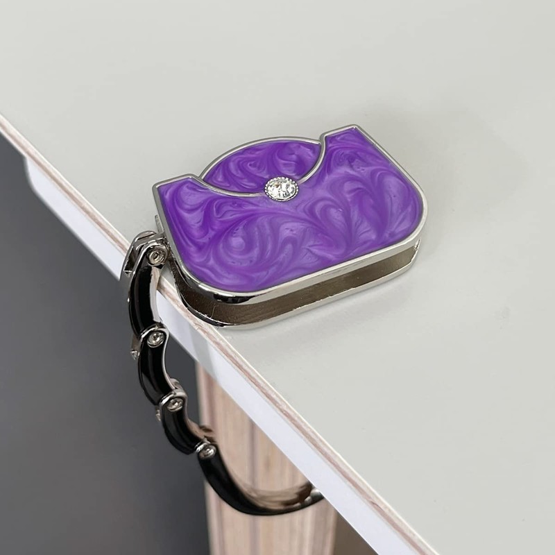 Wrapables Stylish Purse Hook Hanger, Foldable Handbag Table Hanger, Purple