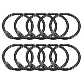 sourcing map Shower Curtain Rings, 12pcs - Carbon Steel Round Snap Shower Curtain Hooks, 1 Inch Loose Leaf Binder Rings for Shower Curtain Rods (Black)