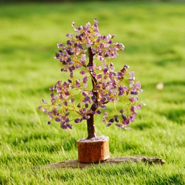 YUVDIPR Amethyst Gem Tree Buddha Artificial Bonsai Home Décor Reiki Healing Chakra Office Desk Decoration Good Luck Gift Strength Spiritual Crystal Wealth Prosperity Fortune Room Kitchen Feng Shui