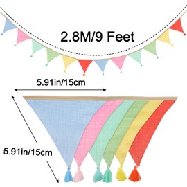 G2PLUS Fabric Bunting Banner with Tassel, 12PCS Double Sided Cotton Bunitng, 2.8m Fabric Triangle Garland, Pastel Colorful Baby Bunting for Nursery/Baby Shower/Brithday/Party/Bedroom Decoration