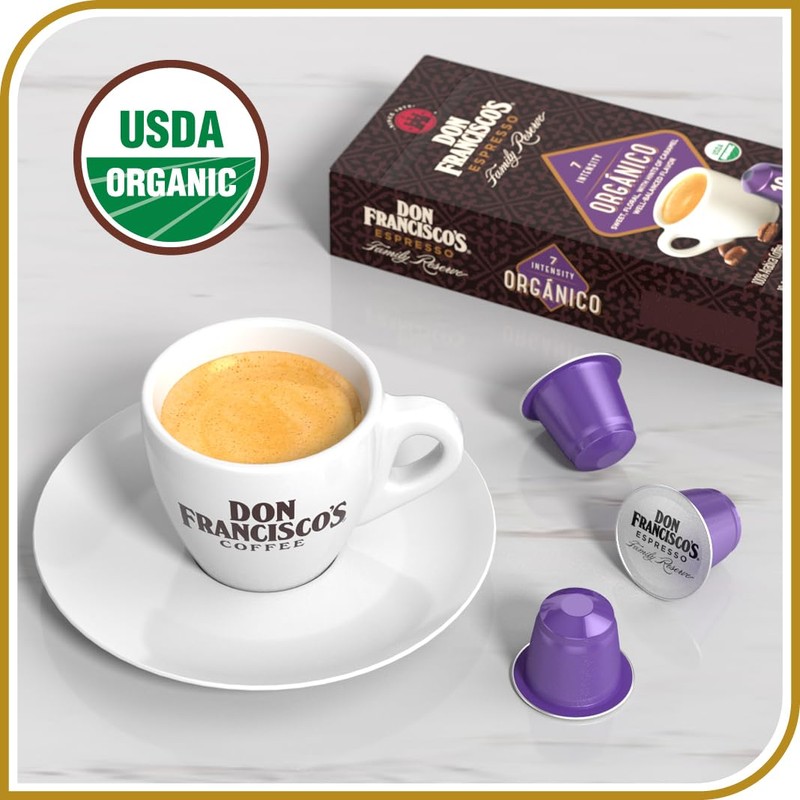 Don Francisco's Organico Espresso Pods: 80 Dark Roast Aluminum Capsules,