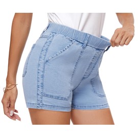 SESERAGI - Pantalones cortos de sarga elástica para mujer, cintura alta, entrepierna de 3.5 pulgadas, pantalones cortos elásticos, Azul/claro, M