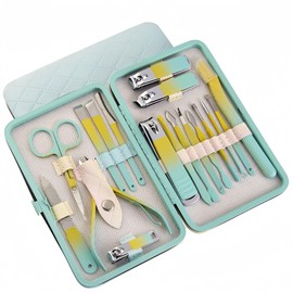 Manicure Set 18pcs Nail Clipper Set with Portable Travel Case Men Women Face Toe Finger Care Tools Manicure Pedicure Tools Grooming Kit Gift for Men Women (Macron Green)