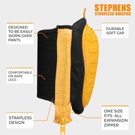Stephens Strapless Knee Pads for Construction - Heavy Duty Soft Cap Design for Work | Safety Work Gear | Flooring | Roofing | Gardening | Personal Protective Equipment - Cushion Support for Kneeling - Non-Slip Strapless Knee Pad - Eliminate Knee Pain - Caution Yellow