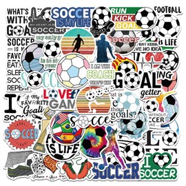 Soccer Stickers for Water Bottles,Soccer Training Stickers I Love Soccer Stickers for Kids, 50PCS Vinyl Waterproof Stickers Bulk Gift, Soccer Sports Party Favors, Soccer Decorations