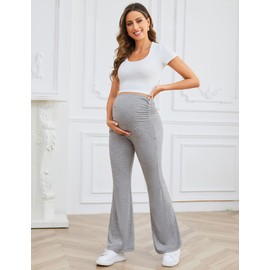 PACBREEZE Women's Maternity Flare Pants, Lounge Casual Pajamas Pants, Stretchy Bootcut Pregnancy Pants, S-XXL(Heather Gray, Medium)