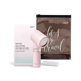 Aer Travel Mini Shower Head Set with Filter | Compact Portable Shower Kit with High-Pressure Spray, Chlorine & Calcium Reduction | Includes Filters and Waterproof Pouch | Cherry Blossom