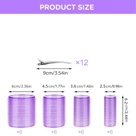 NEDLON Hair Roller with Clips Hair Curler Roller in 4 Different Sizes 60m 45mm 36mm 25mm, 24PCS No Heat Hair-friendly Hair Roller for Long Medium Short Hair, Hair Rollers for Salon Home Hairdressing (Purple, 37PCS)
