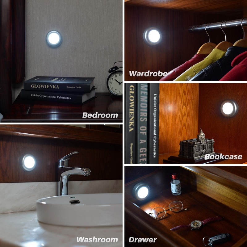 STAR-SPANGLED 5 Pack 2.8” Push Tap Lights, Stick on Touch