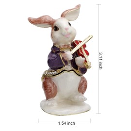 Hand Painted Enamel Rabbit Trinket Box, Hinged Jewelry Box Unique Mini Ring Necklace Jewelry Organizer, Classical Bejeweled Storage, Figurine Collectible Keepsake Home Decor (Rabbit Playing Violin)