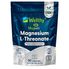 Wellthy L Treonato de Magnesio 90 Cápsulas 144mg, Hecho con Magtein® el Único Treonato Magnesio Real, Gluten Free, Non GMO, Suplemento Mineral en Cápsulas