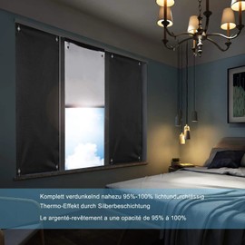 Johgee Roof Window Roller Blind - Thermal Sun Protection with Silver Coating - Blackout Roller Blind for Velux Roof Windows GGU, GGL, GPU, GPL, GHU, GHL, GTU, GTL, GXU, GXL (Without Drilling, With Suction Cups - Size 60 x 93 cm), black