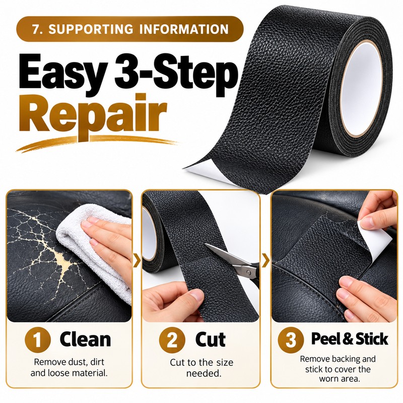 5m Self-Adhesive Leather Repair Tape – Black Furniture & Sofa