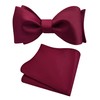 Gusleson Burgundy Self Tied Bow Tie Mens Silk Pure Color Bow tie Pocket Square Set for Wedding (UK0685-02)
