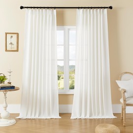 YGHYYF Semi Sheer Pinch Pleated Curtains White Light Filtering 2 Panels for Living Room, Linen Textured Back Tab Curtains 95 Inches Long for Patio Door, W40 x L95