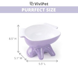 ViviPet Premium Elevated Dog Feeder, Single Raised Cat Bowl Ceramic Bowl, Perfect for Small to Medium Sized Cats. (Purple)