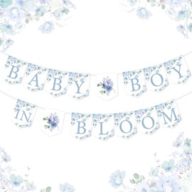 Wonmelody Baby in Bloom Baby Shower Decor Boy with Baby in Bloom Banner Flower Decor Baby in Bloom Baby Shower Decoration Blue Welcome Baby Decorations for Blue Floral Baby Shower Newborn Party