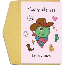 Qiliji Funny Cowboy Valentine's Day Card, Humor Valentine's Day Card for Frog Lover, Cute Western Anniversary Card for Men Women, You Are the Yee to My Haw