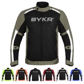 BYKR Mesh Motorcycle Jacket For Men Dual Sports Adventure Breathable Air Racing Bikers Riding Powersports Protective Motorbike Jackets Enduro CE Armored M-Green XL