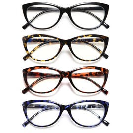 EYEURL 4 Pack Cat Eye Reading Glasses for Women Blue Light Blocking Readers Lightweight Spring Hinge Anti Eyestrain UV Fashion Eyeglasses +3.5