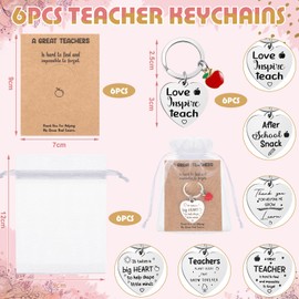 Tenare 6 Sets of Key Chains Gifts for Teachers Including Heart Keyring Kraft Paper Thank You Cards Organza Bag Thank You Farewell Gift Thank You For Helping Me Grow Gift, Classic colours