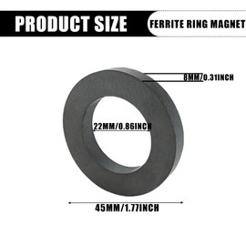 Pack of 10 Ring Magnets: Diameter 45 mm x 22 mm x 8 mm Ferrite Ring Magnet with Hole, Magnetic Ring Heavy Duty Ring Magnets Magnetic Disc with Hole Ring for Industry, DIY, Crafts, Science Projects