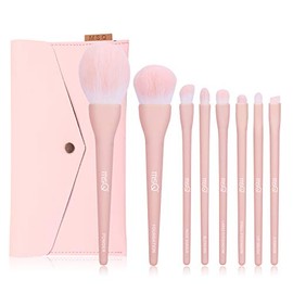 MSQ Juego de 8 brochas de maquillaje, brochas de maquillaje, brocha de mezcla, brochas para sombra de ojos, juego con bolsa (rosa)