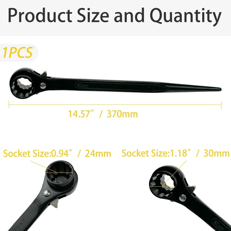 HXymxkeqi 1PCS Multi-Function Podger Ratchet Spanner, 24mm & 30mm 6-Point