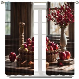 wlsgdsg - Cortinas de manzana y fruta para cocina, pintura al óleo, abstracta, plantas de flores R, cortinas de ventana de manzana tropical para niños y niñas, comedor, sala de estar, escoba 42 x 45