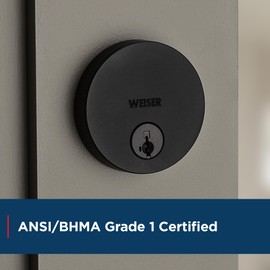 Weiser Uptown Matte Black Round Deadbolt Lock, ANSI/BHMA Grade 1 Certified Front Door Lock, Kick Proof, Bump Proof & Anti-theft Exterior Door Lock with Key, Modern Door Locks for Entry Door