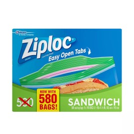 Ziploc (580 BAGS) SANDWICH BAGS ZIPLOC DOUBLE ZIPPER STRONG 6 1/2" x 6" USA MADE