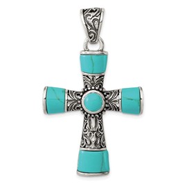 Diamond2Deal 925 Sterling Silver Synthetic Turquoise Antiqued Cross Pendant