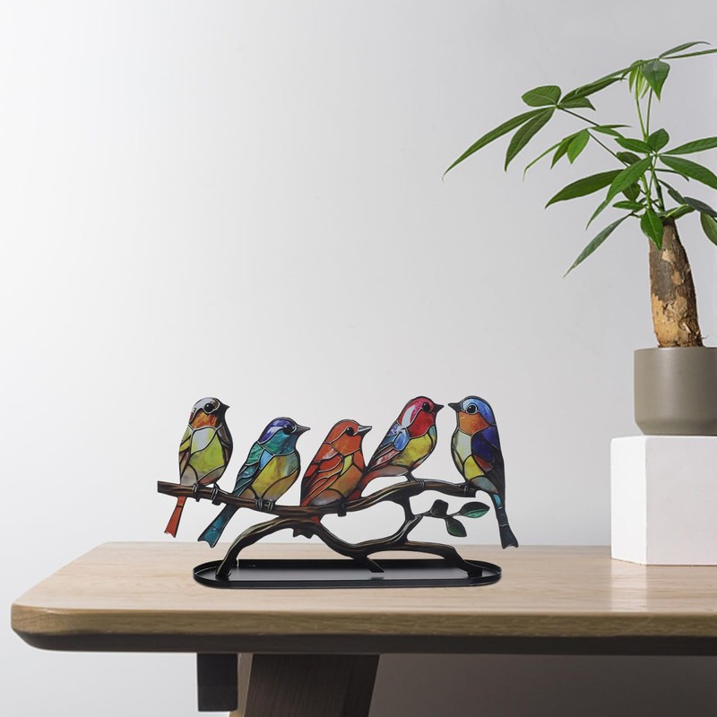 NOLITOY Vibrant Bird Statue Branch Stained Glass Birds on Branch