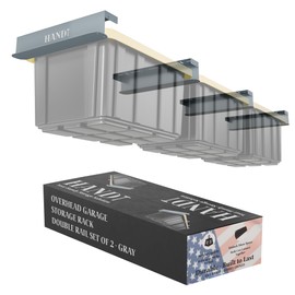 HANDT Overhead Garage Storage Rack, Connectable Heavy Duty Metal Ceiling Rails for Garage Storage Organization Shelving System, Supports Up to 3 Bins, 2 Sets Gray